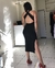 Vestido Preto Midi Fenda e Decote