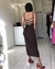 Vestido Marrom Midi Fenda e Decote