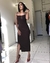 Vestido Marrom Midi Fenda e Decote - loja online