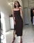 Vestido Marrom Midi Fenda e Decote na internet