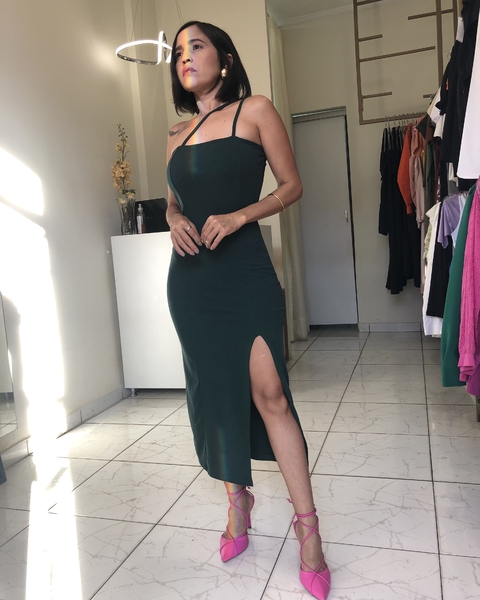 Vestido Midi Verde Fenda - comprar online