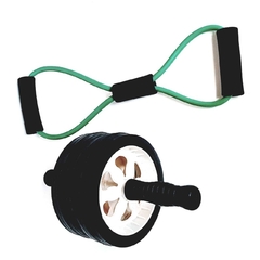 Combo Rueda Para Abdominales Get Fit Doble Ab Wheel Antideslizante + Banda en Ocho tubular de latex