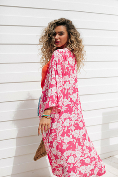 KIMONO LONGO FLORAL ROSA