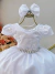Vestido Infantil Branco Busto C/ Renda e Tiara Luxo Daminhas (1053BC)