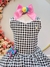 Vestido Infantil Junino Preto e Branco Xadrez C/ Broche (3438PA)