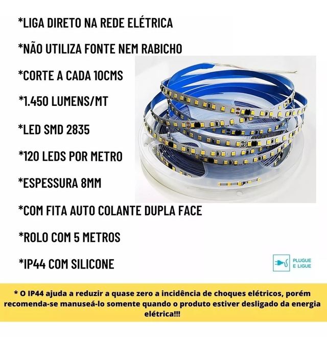 Fita Led 3528 IP44 220v 120LED/M 10M