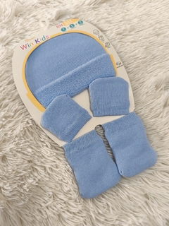 Kit Meia + Touca + Luva 0166 Azul Liso
