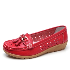 Mocassim feminino de couro legítimo, sapato reto com salto baixo, estilo casual. - comprar online