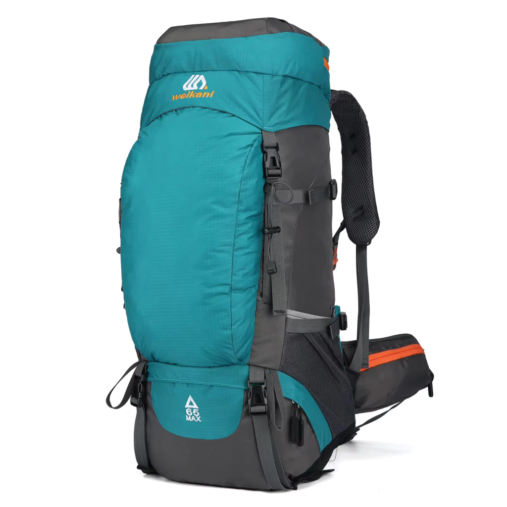Mochila Weikani Cargueira 65Max Ciano C/ Capa de Chuva