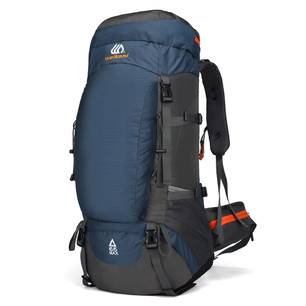 Mochila Weikani Cargueira 65Max Azul C/ Capa de Chuva