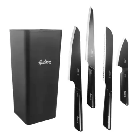 Set 4 Cuchillos Hudson Desing Holder Acero Inox Cuadrado