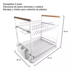 Secaplato Escurridor De Platos 2pisos Madera Hudson Acero Inox - comprar online