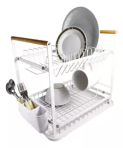 Secaplato Escurridor De Platos 2pisos Madera Hudson Acero Inox