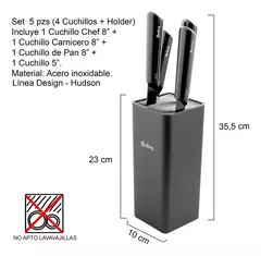 Set 4 Cuchillos Hudson Desing Holder Acero Inox Cuadrado en internet
