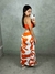 Conjunto Saia Longa Estampada Com Fenda + Cropped Sem Alça Com Regulagem Cor na internet