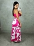Conjunto Saia Longa Estampada Com Fenda + Cropped Sem Alça Com Regulagem Cor