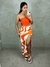 Conjunto Saia Longa Estampada Com Fenda + Cropped Sem Alça Com Regulagem Cor - comprar online