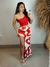 Conjunto de Top Manga Única com Saia longa com Fenda Mancha