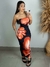 Vestido Longo Tubinho Preto Floral com Decote Tomara que Caia