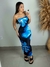 Vestido Longo Tubinho Preto Floral com Decote Tomara que Caia