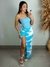 Conjunto Saia Longa Estampada Com Fenda + Cropped Sem Alça Com Regulagem Cor - Parada do Cropped