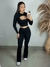 Conjunto 2 peças calça flare + top manga longa vazado outono na internet
