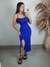 Vestido colado camponesa com bojo busto franzido e fenda lateral