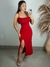 Vestido colado camponesa com bojo busto franzido e fenda lateral