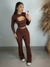 Conjunto 2 peças calça flare + top manga longa vazado outono