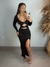 Vestido manga longa com fenda frontal e acessório - Parada do Cropped