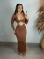 Vestido Manga Longa Fenda Traseira e Acessório Sensual