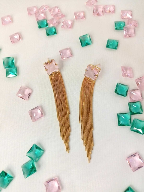 Brinco franja correntaria veneziana com pedra de zircônia carre BR6682