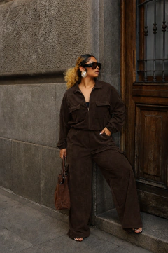 Conjunto Soft Cotelê Utilitário Jaqueta Bomber + Calça Cargo Café Mocha