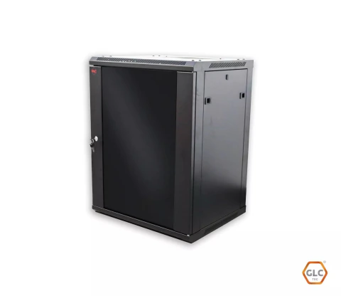 Gabinete mural GLC ECO 15U de 450mm con puerta de cristal desarmado color negro para montaje en rack 19 pulgadas |PC Hard Store Argentina