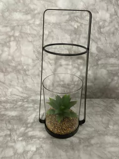 COLGANTE DE HIERRO/VIDRIO CON PLANTA ARTIFICIAL 36CM. COD: 3768.
