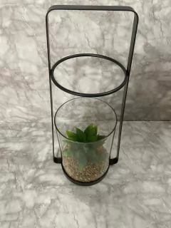 COLGANTE DE HIERRO/VIDRIO CON PLANTA ARTIFICIAL 36CM. COD: 3768. - comprar online