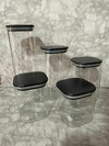 Set x5 Frascos Herméticos de Vidrio con Tapa de Bambú Negra - Elegantes y Funcionales. COD: 1371.