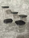 Set x5 Frascos Herméticos de Vidrio con Tapa de Bambú Negra - Elegantes y Funcionales. COD: 1371.