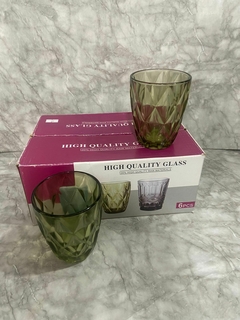 Set de 6 Vasos de Vidrio Verdes con Tramado de Rombos. COD: 65. - comprar online