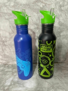 Botellas de Agua Infantiles de Acero con Dibujos - Negro o Azul. COD: 2941.