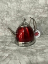 Tetera de Acero Inoxidable Roja con Filtro para Té en Hebras - 1 Litro. COD: 1039.