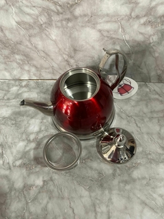 Tetera de Acero Inoxidable Roja con Filtro para Té en Hebras - 1 Litro. COD: 1039. - Blanqueria santina
