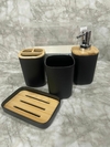 Set de Baño Minimalista 4 Piezas con Detalles en Bambú - Negro o Blanco. COD: 4763.