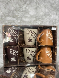 Set de 6 Tazas de Cerámica con Frase “Coffee Time” en Caja Decorativa. COD: 2430.