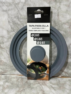 Tapa para olla ajustable 3 en 1 de vidrio templado y silicona – Ø20 cm, Ø18 cm y Ø16 cm. COD: 810.