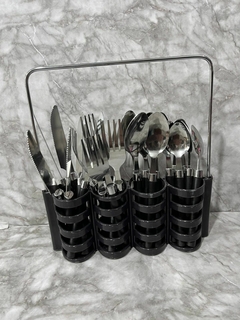 Set de Cubiertos de Acero con Porta Cubiertos con Manija – 24 Piezas. COD: 2185.
