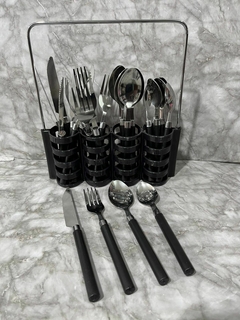 Set de Cubiertos de Acero con Porta Cubiertos con Manija – 24 Piezas. COD: 2185. en internet