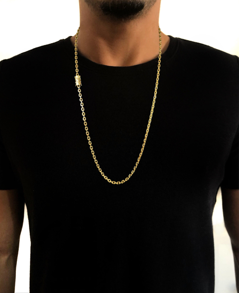 Corrente Cadeado Fecho Trava Dupla 4mm - 70cm - Banhada a Ouro - comprar online
