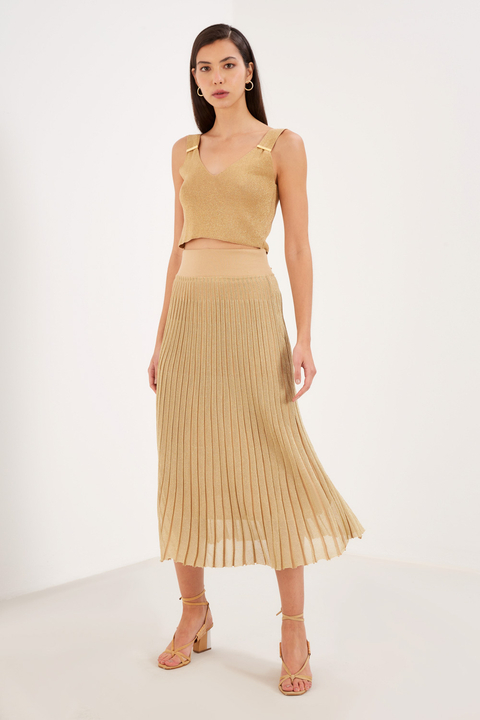 SAIA MIDI TRICOT LUREX DOURADO FEMININO SACADA