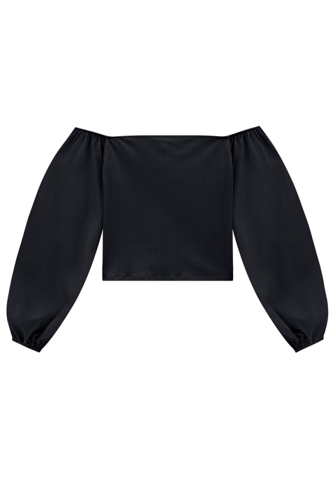 BLUSA OMBRO A OMBRO COM MANGA BUFANTE LEZ A LEZ FEMININA